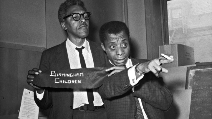 james baldwin, right, discusses   civil-rights incident with