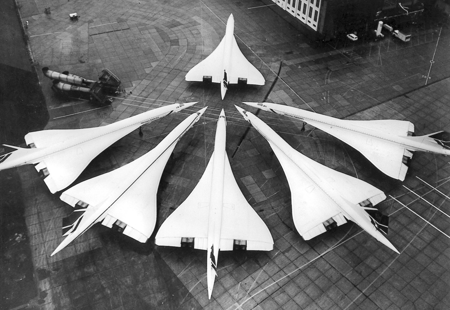 A rare sight at London's Heathrow Airport on January 21, 1986: The entire British Concorde fleet in one picture. The occasion was the 10-year anniversary of British Concorde flight service, which began in 1976