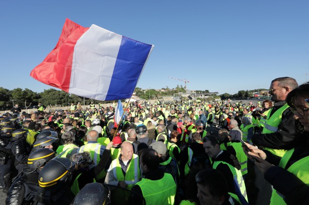 French drivers protest against higher fuel prices, block the motorway in Antibes, France, November 17, 2018.