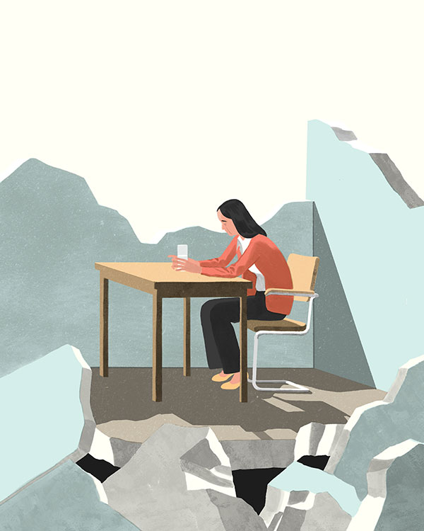 Anne at the breakfast table, isolated, feeling like the day is closing in around her.