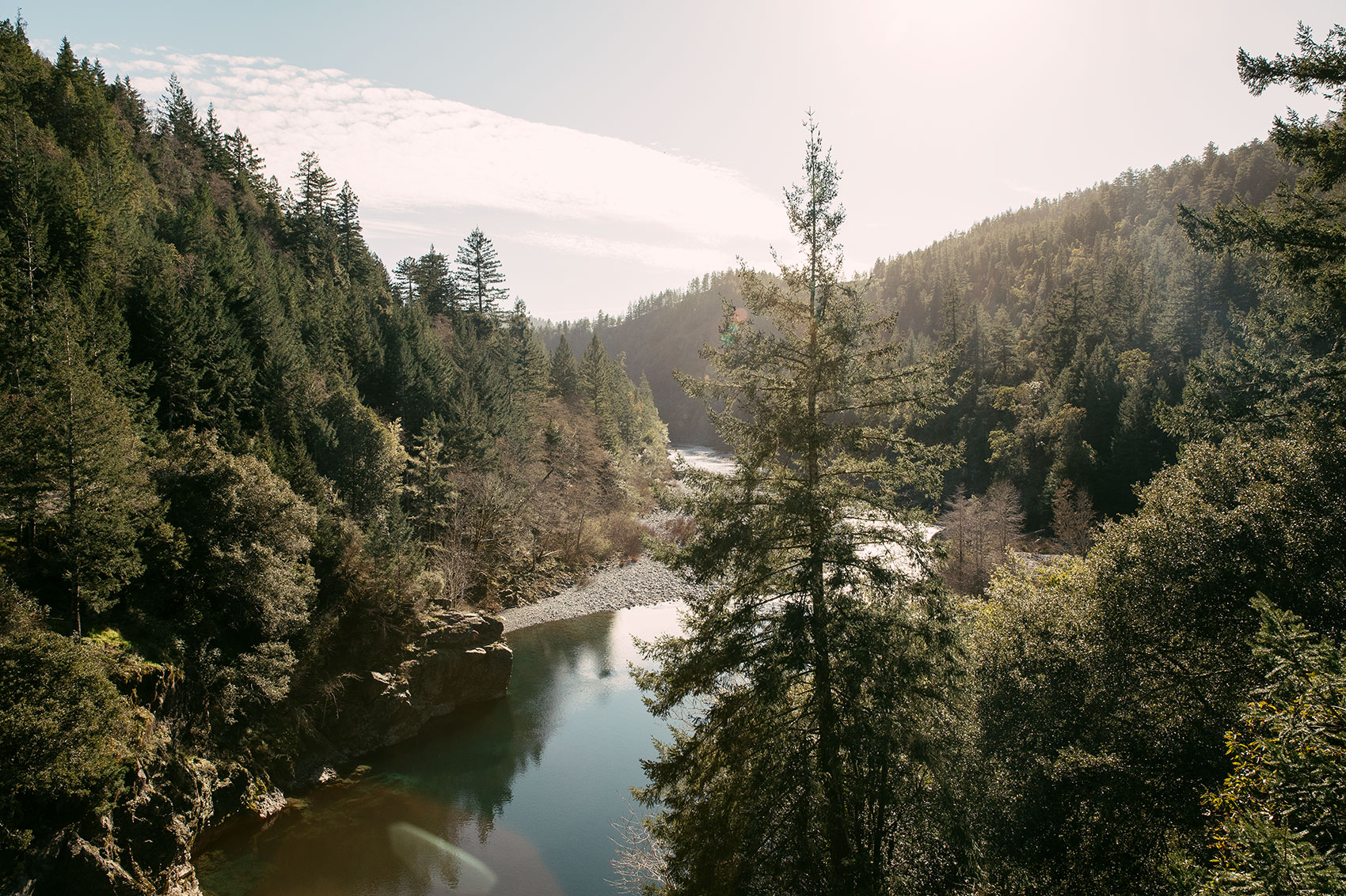 The Smith River winding through Jedediah Smith Redwoods State Park in Northern California
