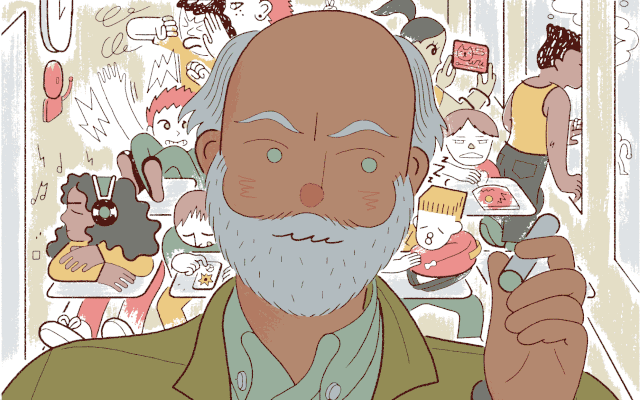 A substitute teacher grimaces as students ignore him.