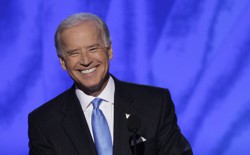 Joe Biden smiling at the 2008 Democratic Convention