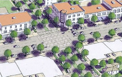 a suburban intersection after repair (courtesy of Galina Tachieva, Sprawl Repair Manual) a suburban intersection after repair (courtesy of Galina Tachieva, Sprawl Repair Manual)