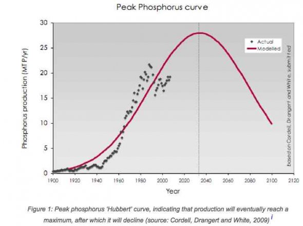 The consensus of many scientists is that we will hit "peak phosphorus" production in about 2030. After that, phosphorus production is expected to decline.