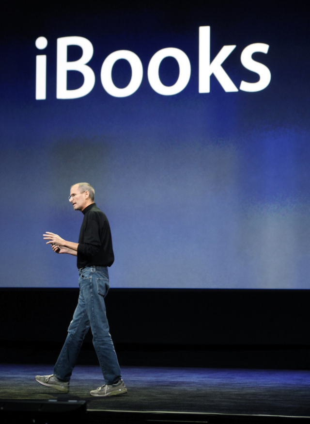 Apple CEO Steve Jobs talks about iBooks for the iPad during an event in San Francisco.