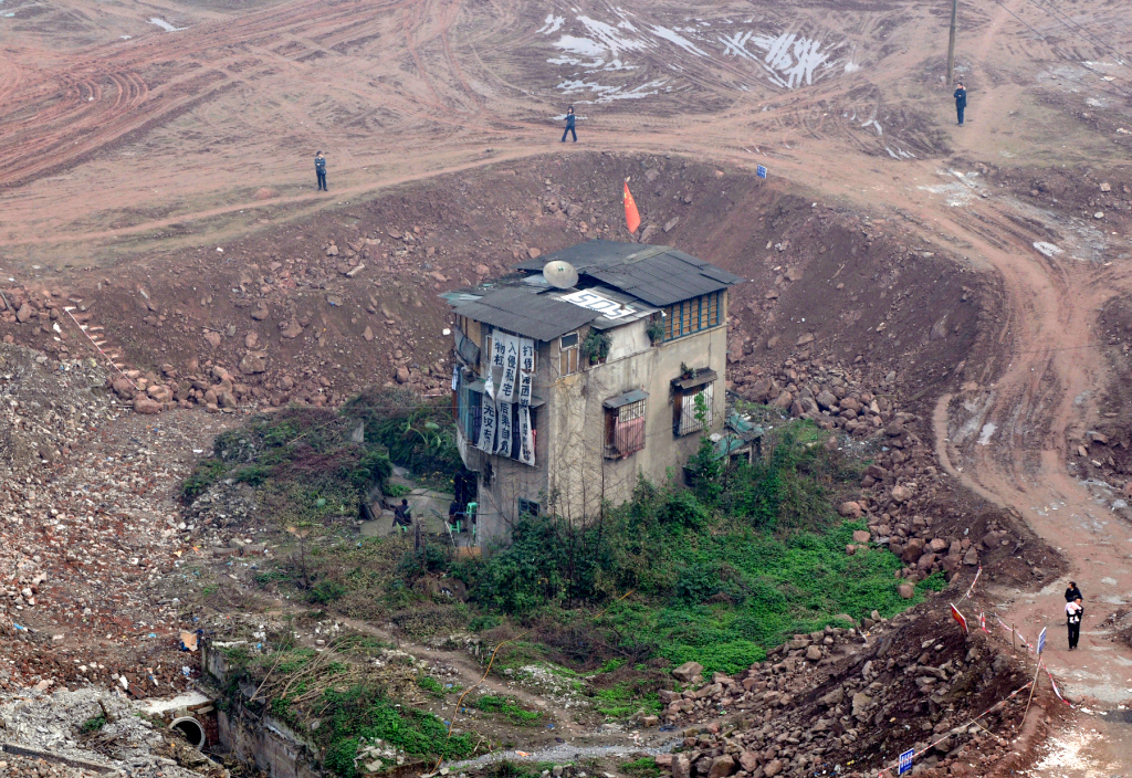 In 2009, another nailhouse stood defiant in China's Chongqing Municipality. Again, the owners demanded better compensation before they allowed their home to be demolished in favor of a new apartment zone.