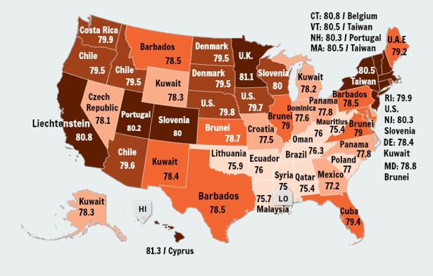 Map: What Country Does Your State's Life Expectancy Resemble? - The