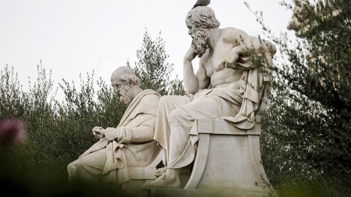 Essay Style Paper Marble Statues Of Ancient Greek Philosophers Socrates Right And Plato Left In Front Of The Athens Academy In Greecepetros Giannakourisap Example Of Proposal Essay also Business Essay Example Why Study Philosophy To Challenge Your Own Point Of View The English Essay Topics