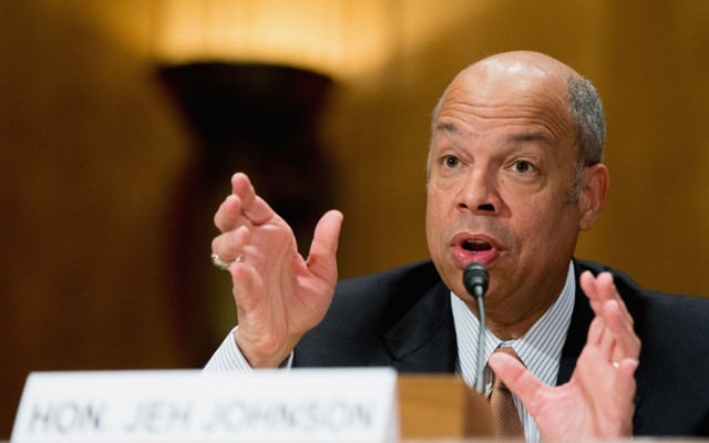 Homeland Security Secretary Jeh Johnson testifies on Capitol Hill in Washington.