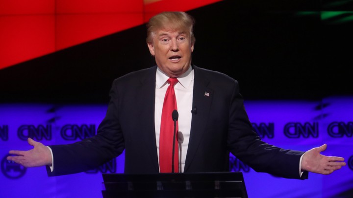 Donald Trump gestures during the first presidential debate on Monday