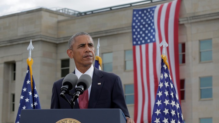 Barack Obama speaks at a 9/11 commemoration at the Pentagon.