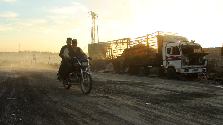 The site of Monday's airstrike that destroyed an aid envoy
