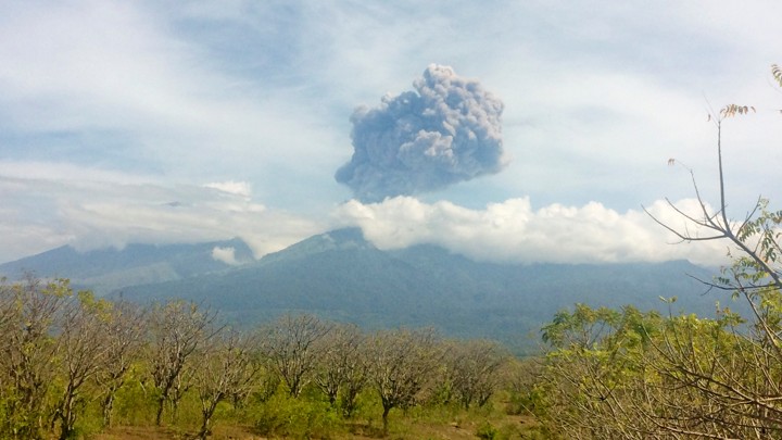 Mount Barujari, located inside Mount Rinjani volcano, is seen erupting from Bayan district, North Lombok, Indonesia, on September 27, 2016.