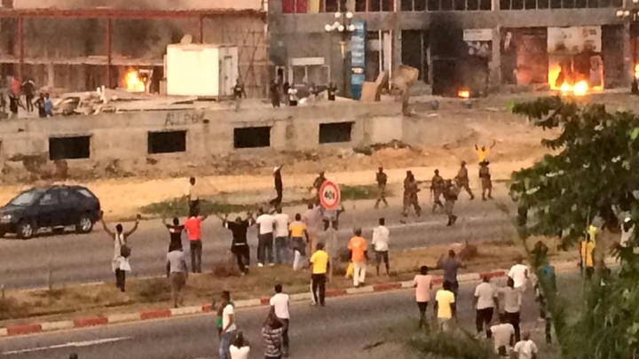Protesters gather on the streets in the Gabonese capital of Liberville Wednesday.