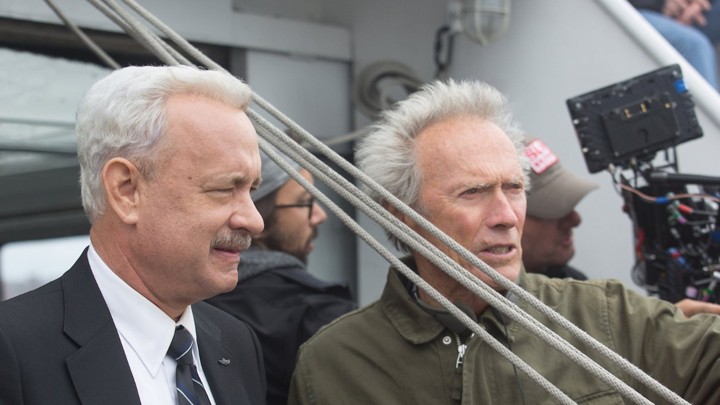 Tom Hanks and Clint Eastwood on the set of <em>Sully</em>