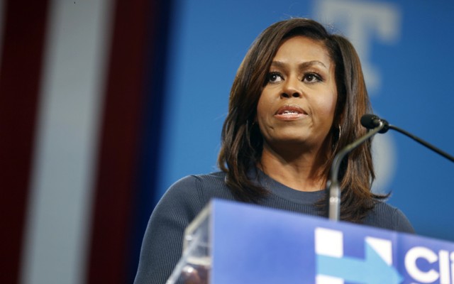 Michelle Obama speaks during a campaign rally for Hillary Clinton in Manchester, New Hampshire, on October 13, 2016.