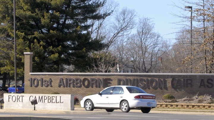 The main gate at the U.S. Army installation in Fort Campbell, Kentucky,