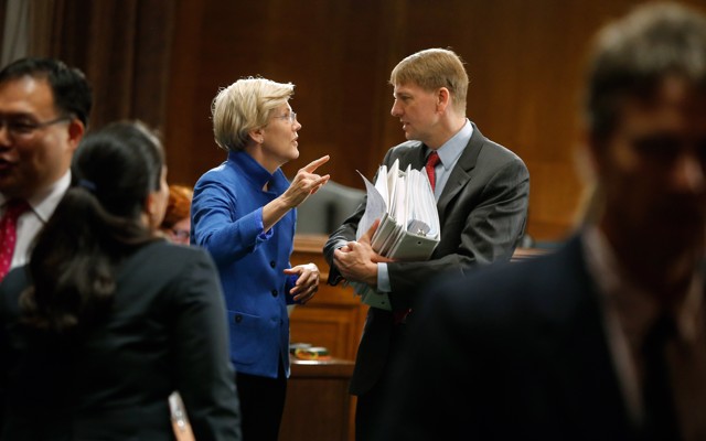 Senator Elizabeth Warren with the CFPB's director, Richard Cordray.