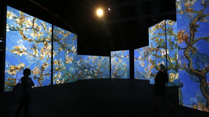 Several large projections of Van Gogh paintings