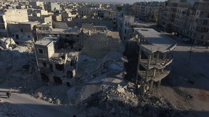 A still image from drone footage taken over Aleppo on September 27, 2016.