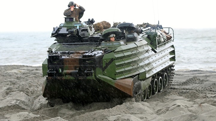U.S. soldiers aboard an Amphibious Assault Vehicles (AAV)