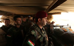 Peshmerga forces gather on the outskirt of Mosul during preparations to attack Mosul, Iraq