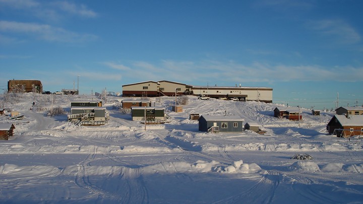 Buildings on a snowy hill in Fort Good Hope