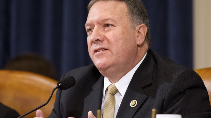 Mike Pompeo questions Hillary Clinton during a Benghazi Committee meeting
