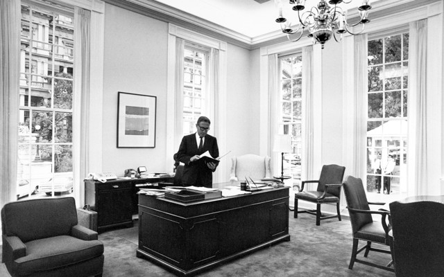 Presidential National Security Adviser Henry Kissinger is shown in his office at the White House in Washington, D.C., Aug. 6, 1970.