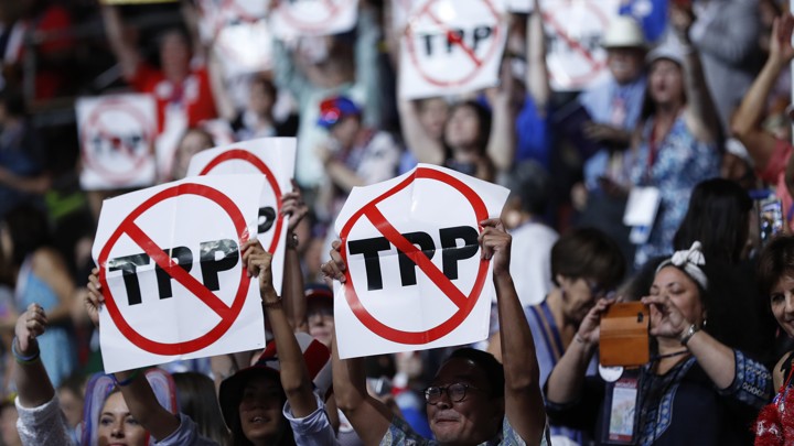 Protestors against the Trans-Pacific Partnership