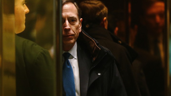 Former CIA director David Petraeus arrives to meet with U.S. President-elect Donald Trump on November 28, 2016.