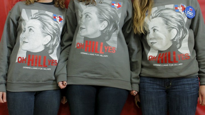 Three young women wear shirts that say, "oh HILL yes."