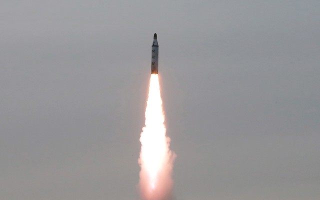 An undated photo of a North Korean missile test released by North Korea's Korean Central News Agency