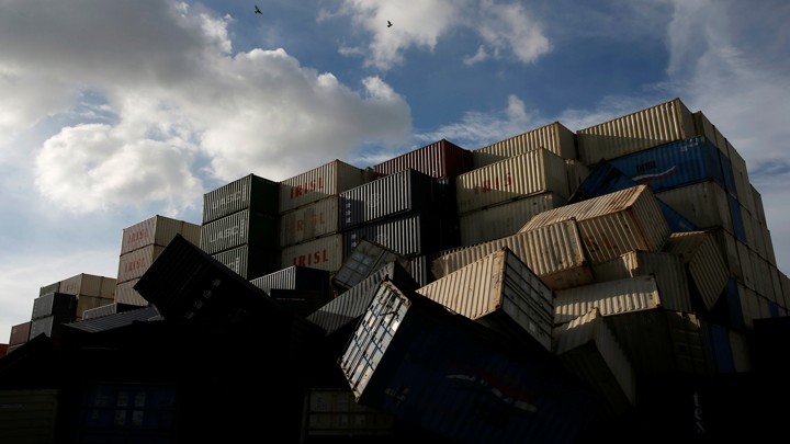 A stack of shipping crates