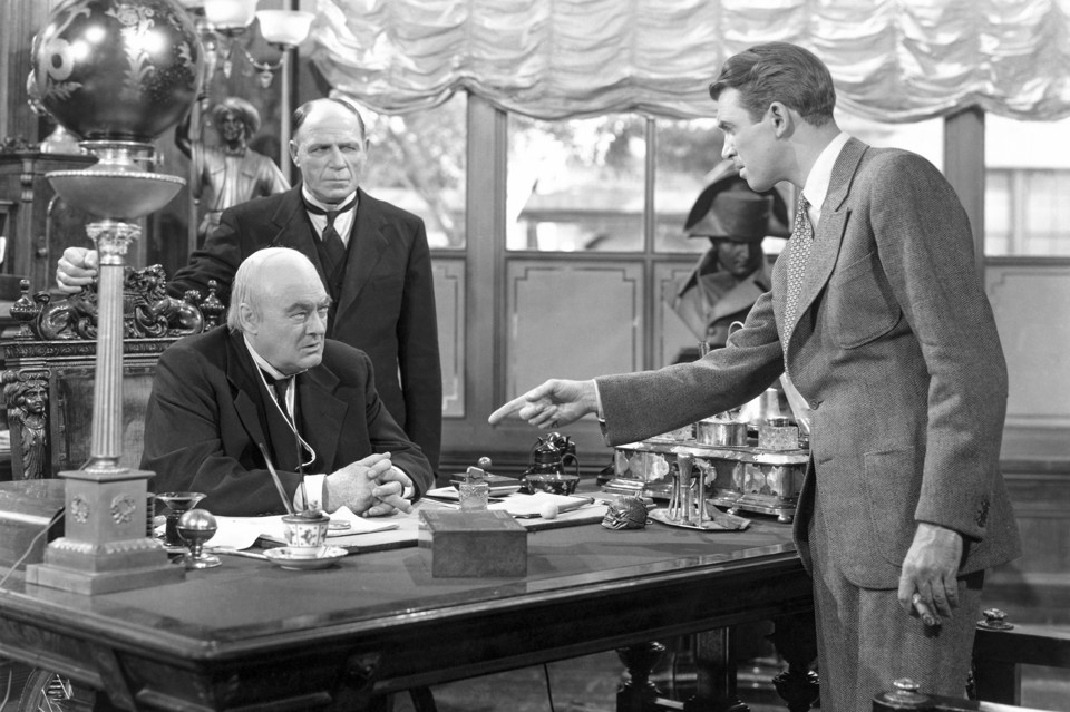 George Bailey confronts Henry Potter in a scene in 'It's a Wonderful Life'