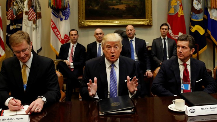 President Trump hosts a meeting with business leaders in the Roosevelt Room of the White House in Washington January 23, 2017.