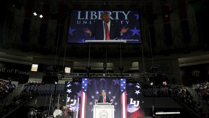 Donald Trump speaks at Liberty University in January 2016.