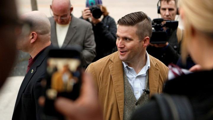 Richard Spencer of the National Policy Institute arrives on campus to speak at an event not sanctioned by the school, at Texas A&M University in College Station on December 6.