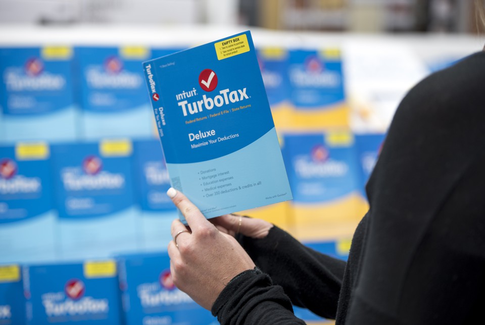 Intuit TurboTax software is arranged on display at a retailer