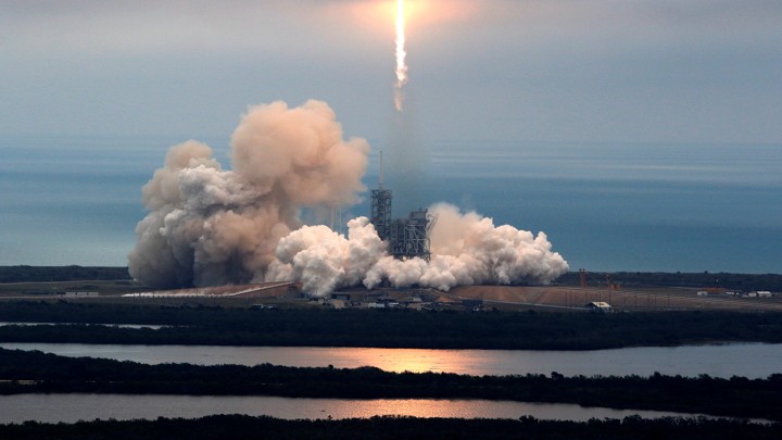 A SpaceX Falcon 9 rocket blasts off from Kennedy Space Center in Cape Canaveral, Florida, on February 19, 2017.