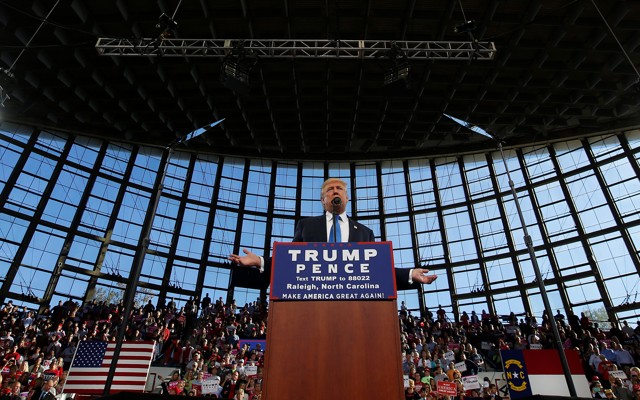 Donald Trump speaks at a rally in Raleigh, North Carolina, the day before the election.