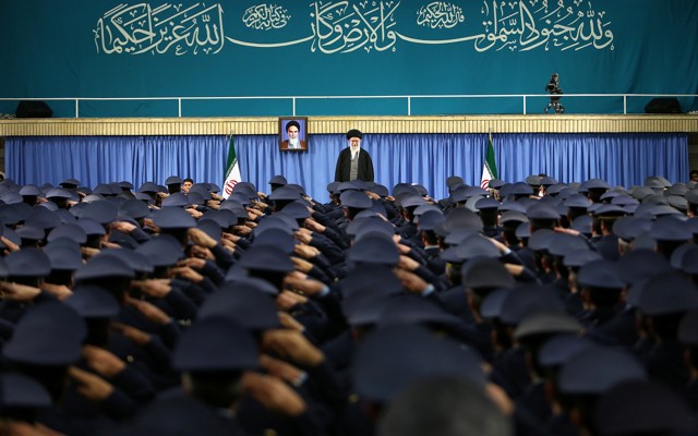 Iran's Supreme Leader Ayatollah Ali Khamenei arrives to deliver a speech in a meeting with military commanders in Tehran, Iran on February 7, 2017.