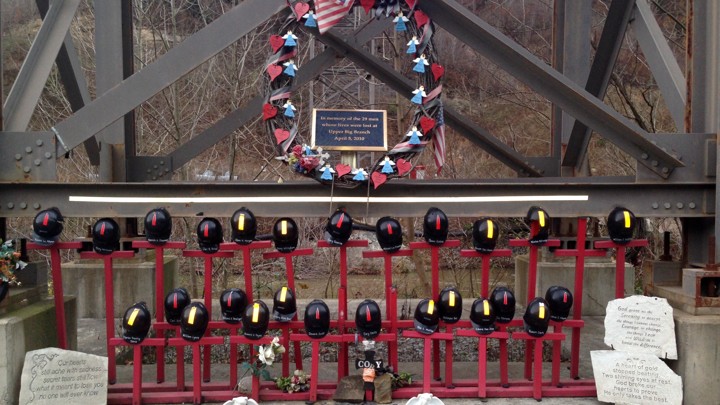 A memorial to the 29 miners killed in a 2010 explosion at the Upper Big Branch mine in West Virginia