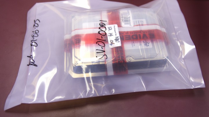 A hard drive taken is in as evidence at the Silicon Valley Regional Computer Forensics Lab.