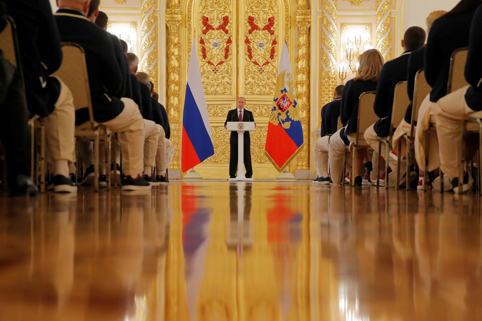 Russian President Vladimir Putin speaks at the Kremlin in Moscow, Russia, on July 27, 2016.