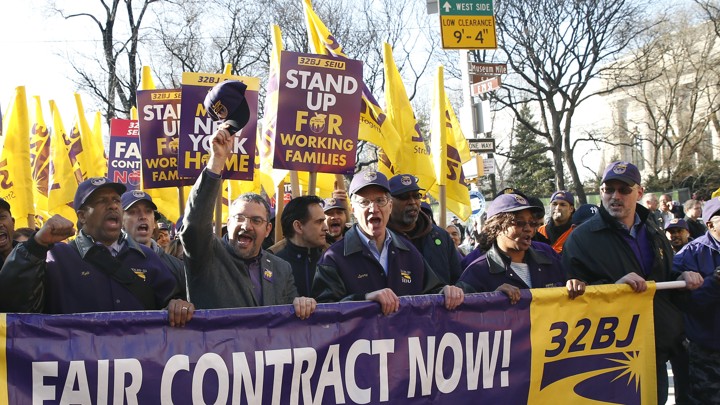 A demonstration held by members of the Service Employees International Union