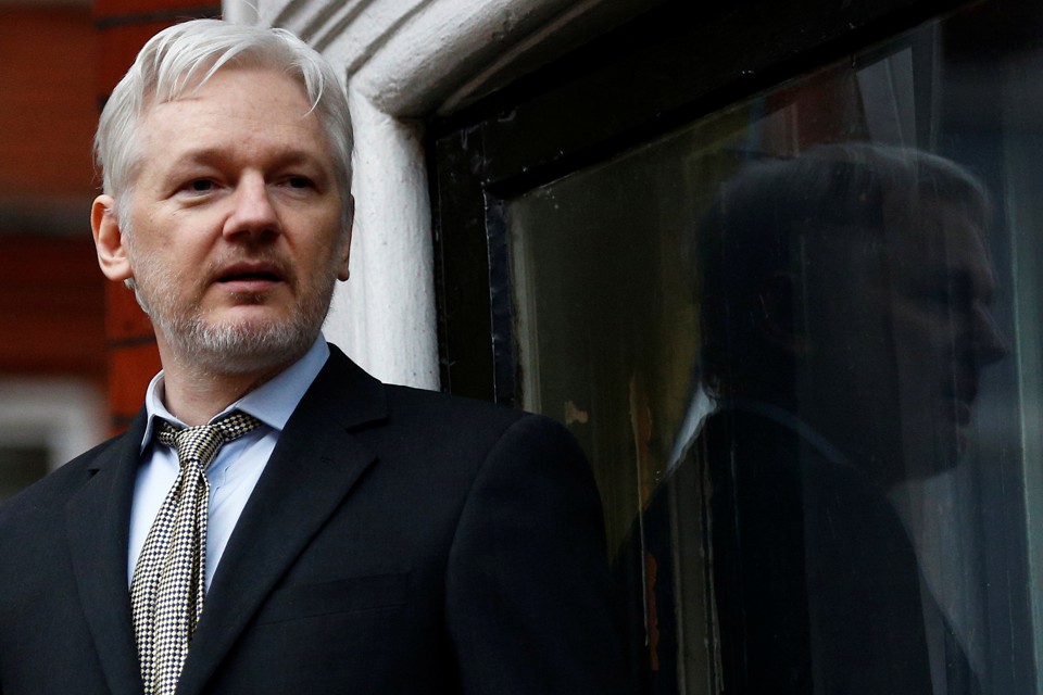 WikiLeaks founder Julian Assange makes a speech from the balcony of the Ecuadorian Embassy in London.