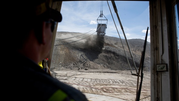 An excavator at Peabody Energy's North Antelope Rochelle coal mine near Gillette, Wyoming