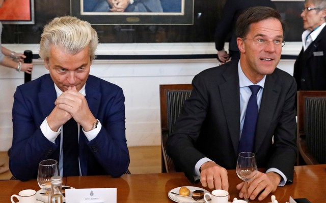 Dutch Prime Minister Mark Rutte with far-right politician Geert Wilders